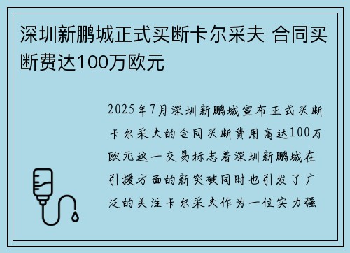 深圳新鹏城正式买断卡尔采夫 合同买断费达100万欧元